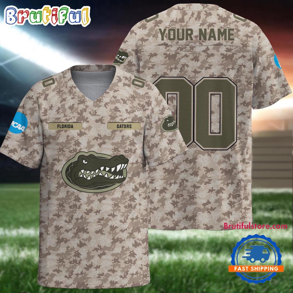 NCAA Florida Gators Camo Veterans Personalized Football Jersey