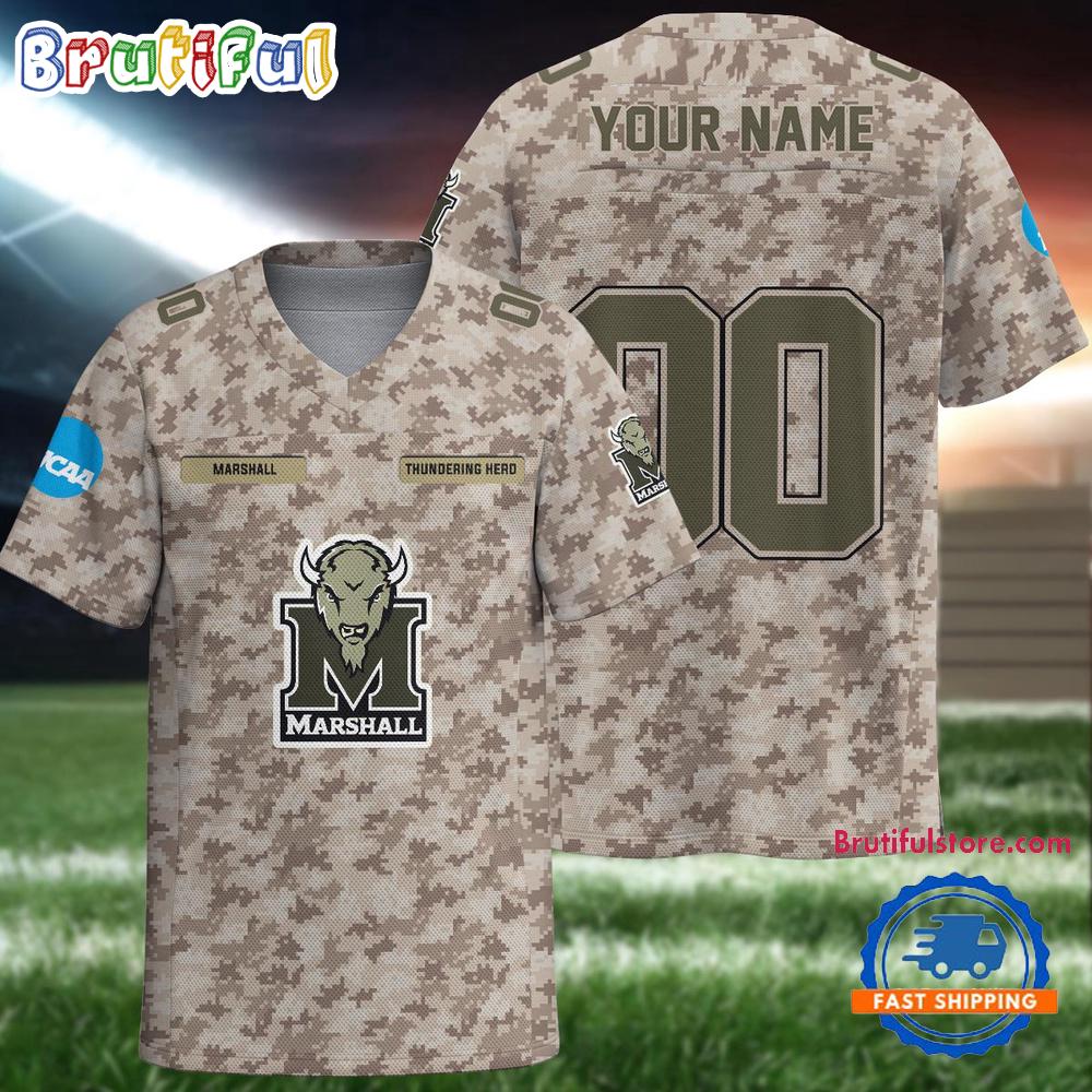 NCAA Marshall Thundering Herd Camo Veterans Personalized Football Jersey