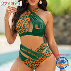 NCAA Miami Hurricanes Leopard Pattern Summer Beach Women’s Bikini Set