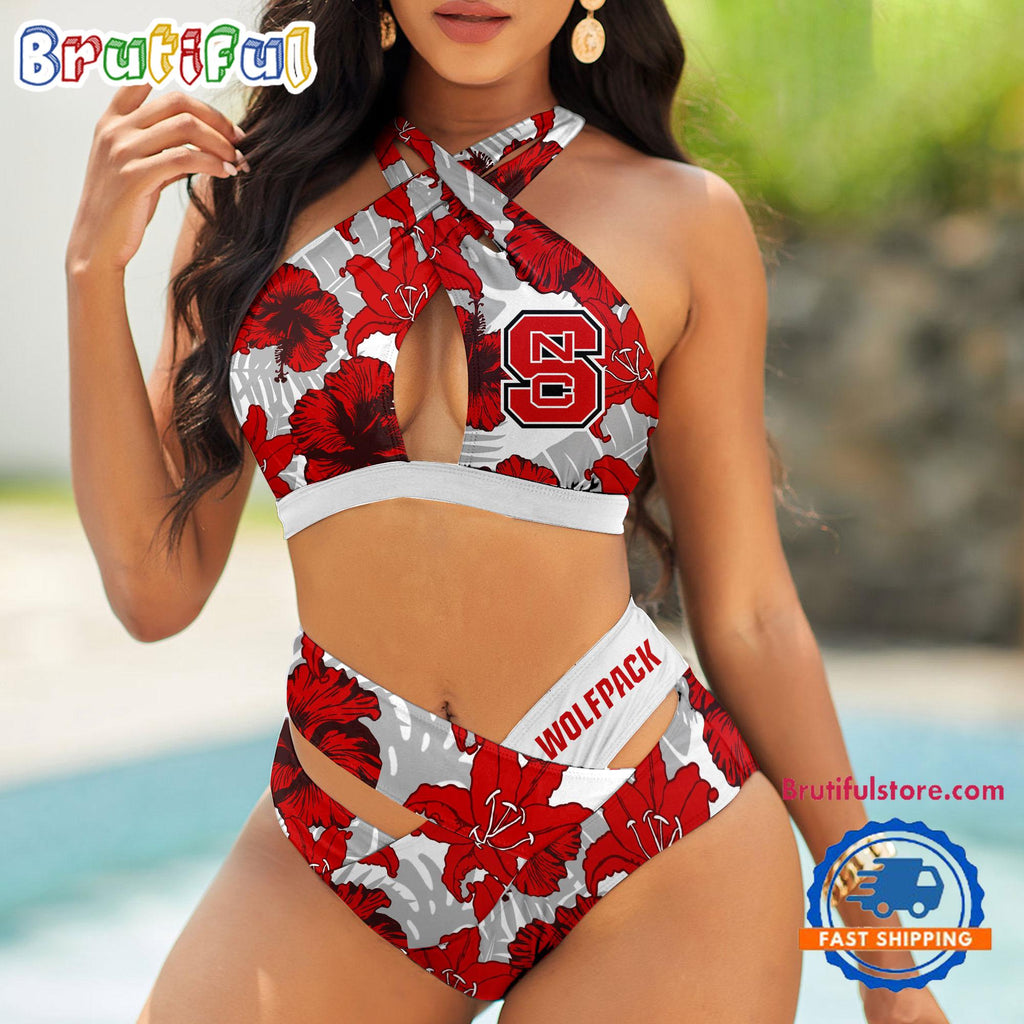 NCAA NC State Wolfpack Hawaiian Pattern Summer Beach Women’s Bikini Set