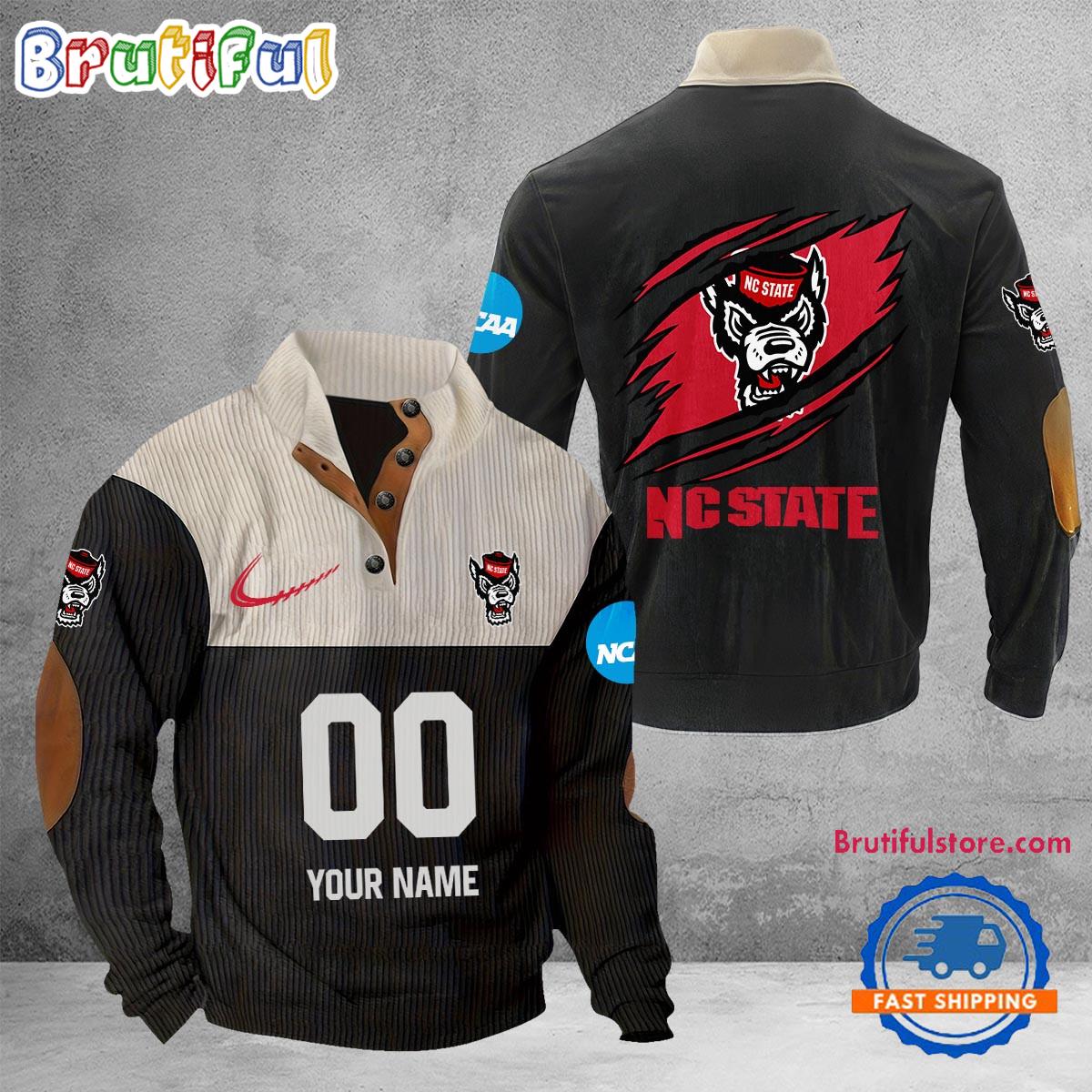 NCAA NC State Wolfpack Sport Team Custom Name And Number Buttoned Collar Sweatshirt