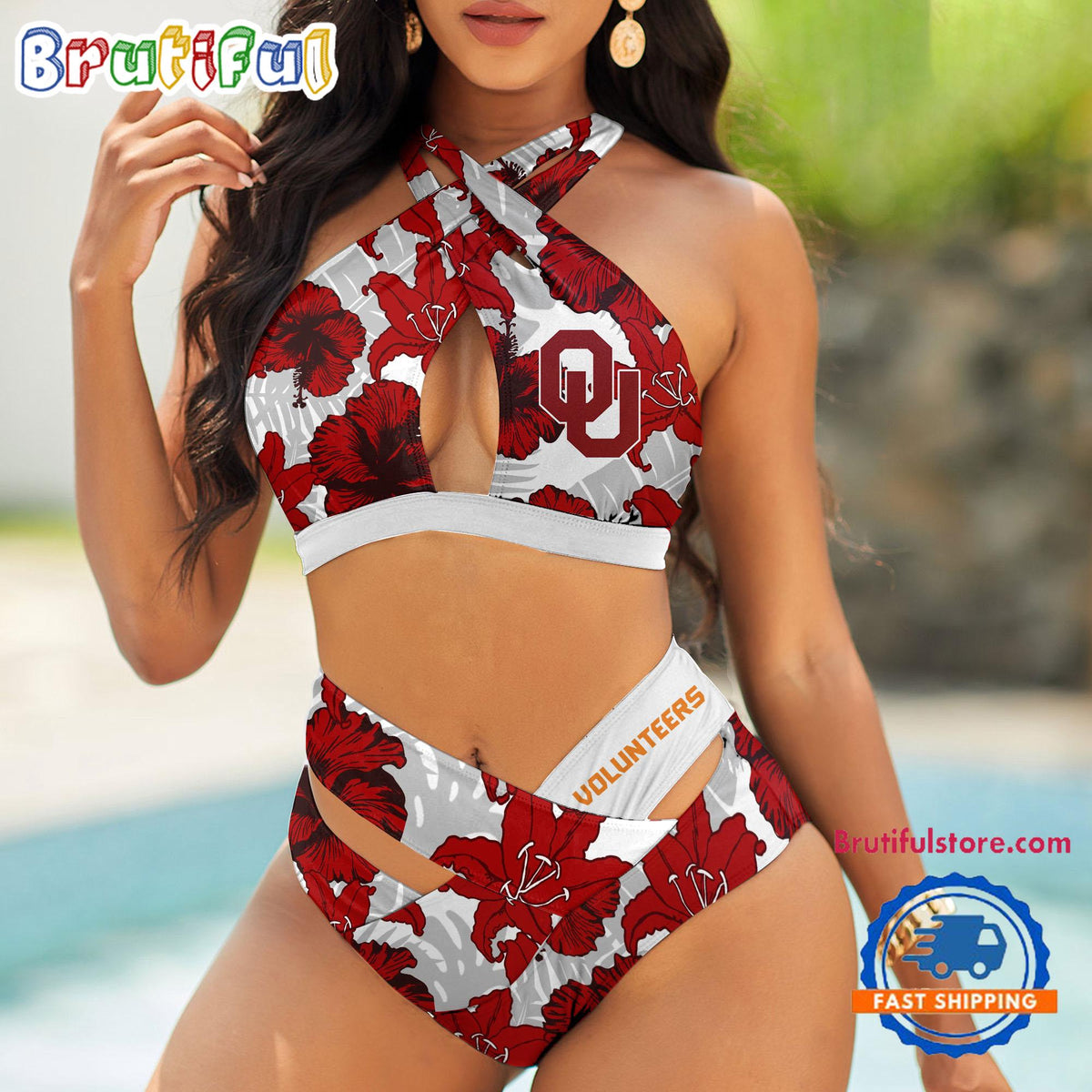 NCAA Oklahoma Sooners Hawaiian Pattern Summer Beach Women’s Bikini Set