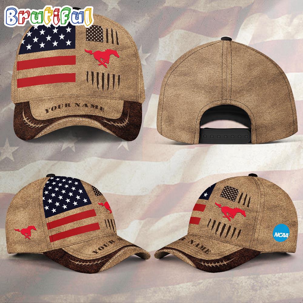 NCAA SMU Mustangs Sport Team Pesonalized American Flag Baseball Cap