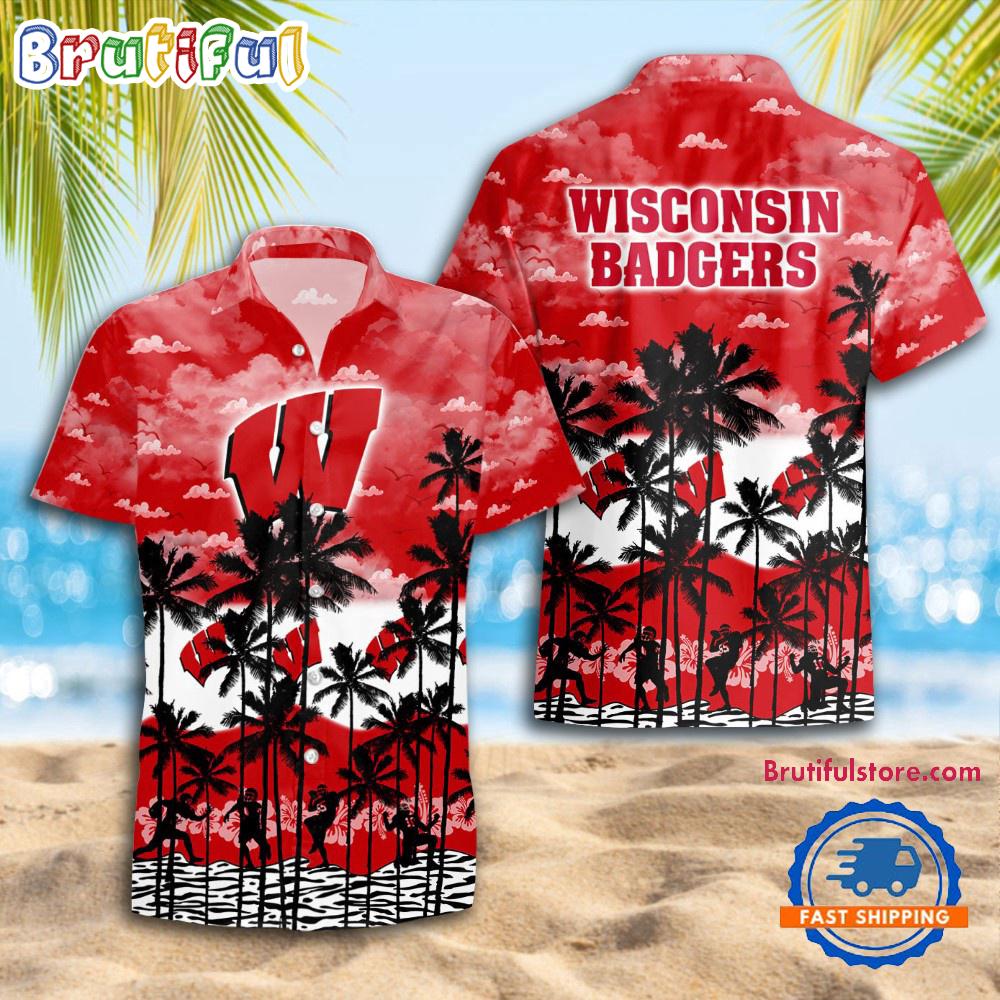 NCAA Wisconsin Badgers Palm Tree Hawaiian Shirt