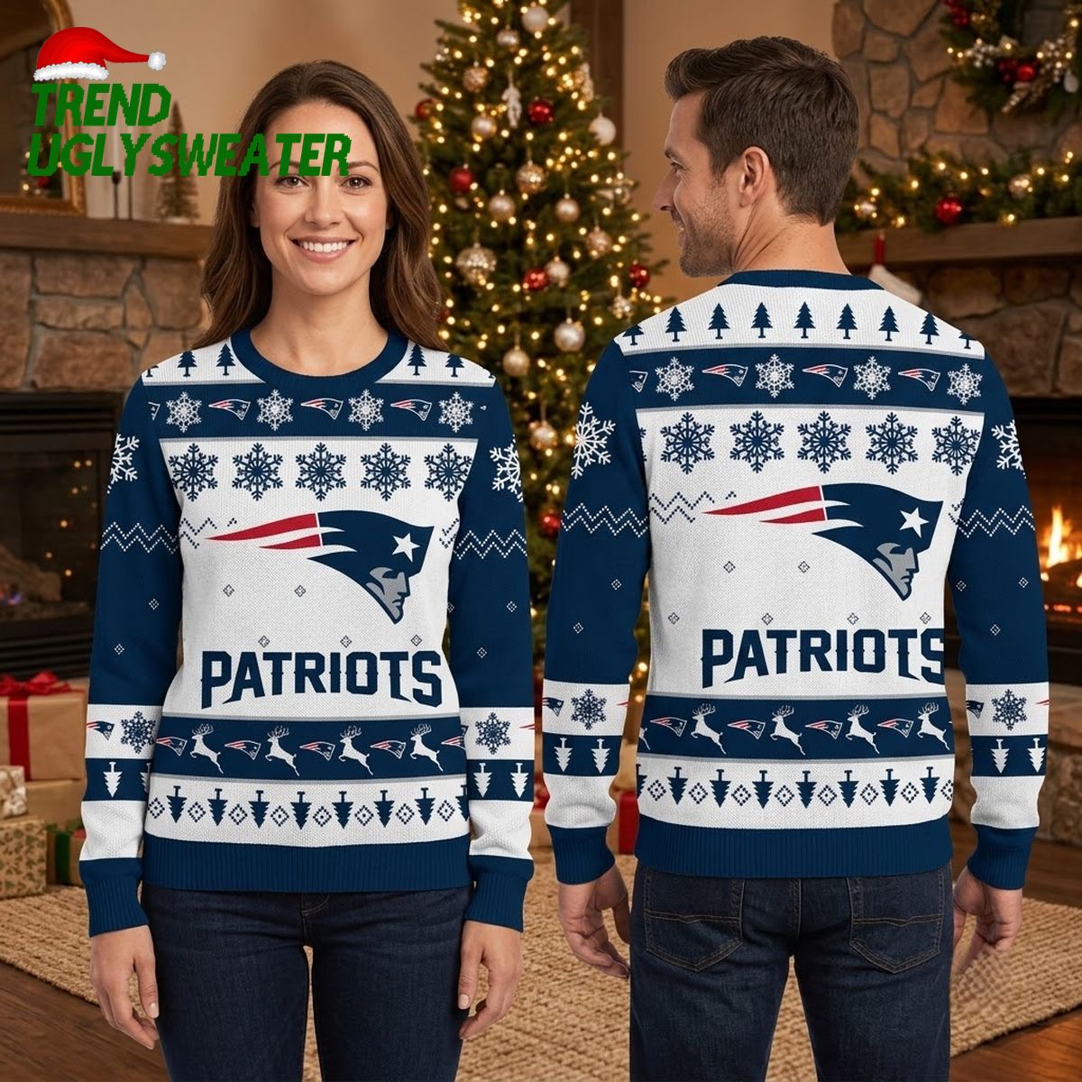 New England Patriots Logo Snowflake Pattern Ugly Christmas Sweater