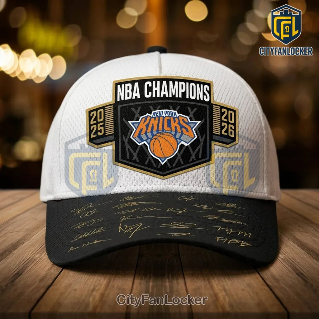 New York Knicks 2025-2026 NBA Championship White Black Cap
