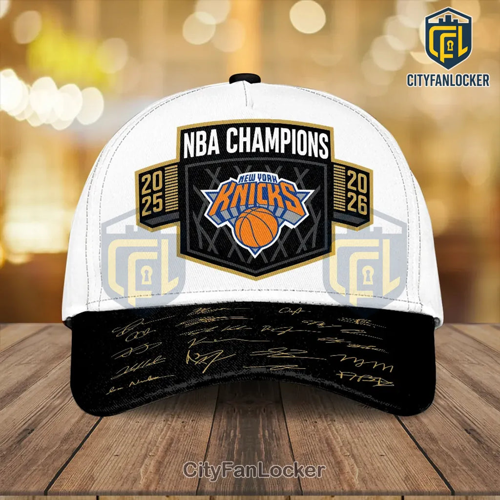 New York Knicks 2025-2026 NBA Championship White Black Cap
