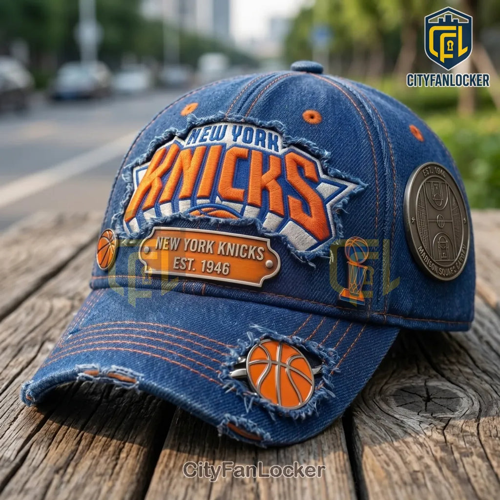 New York Knicks Denim Distressed Baseball Cap