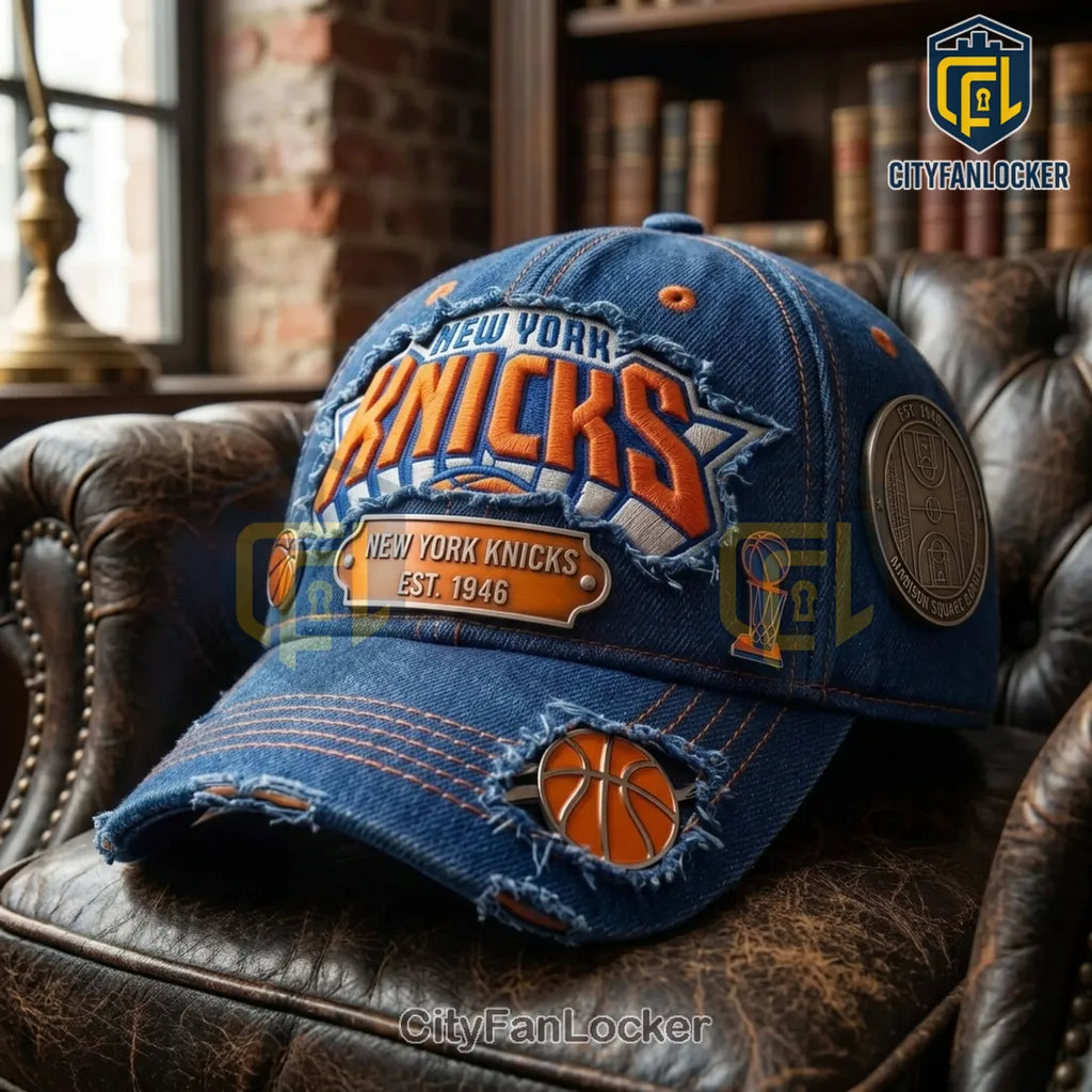 New York Knicks Denim Distressed Baseball Cap