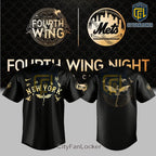 New York Mets x Fourth Wing Black Gold Dragon Baseball Jersey