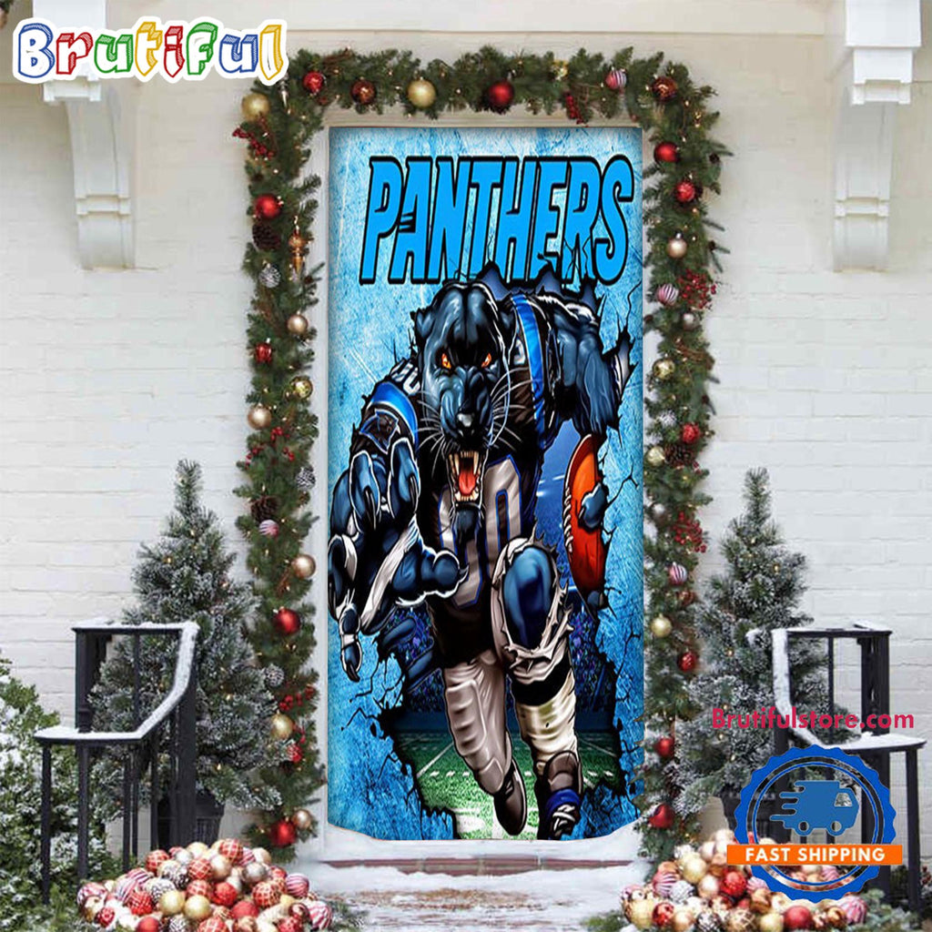 NFL Carolina Panthers Football Team Christmas Door Cover, Football Xmas Door Covers