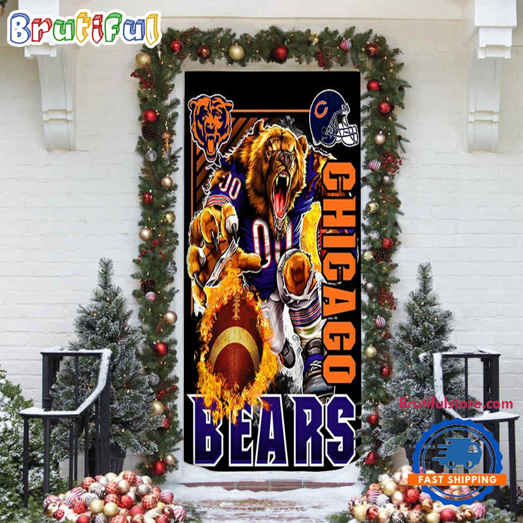 NFL Chicago Bears Football Team Christmas Door Cover, Football Xmas Door Covers