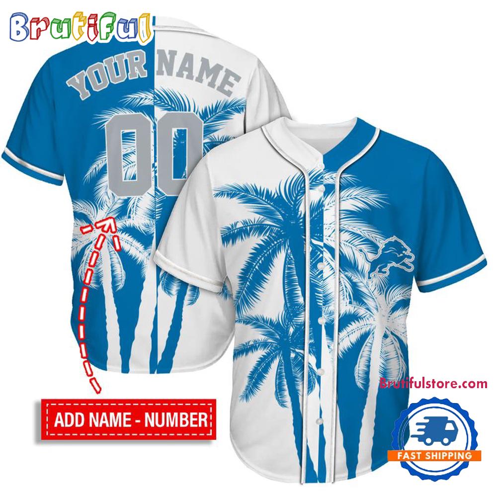 NFL Detroit Lions Palm Trees Pattern Summer Personalized Baseball Jersey
