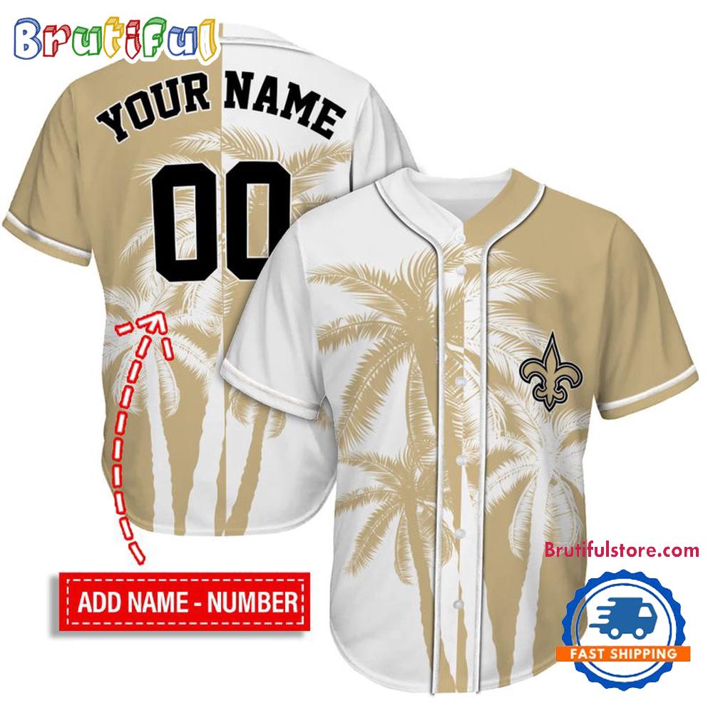 NFL New Orleans Saints Palm Trees Pattern Summer Personalized Baseball Jersey