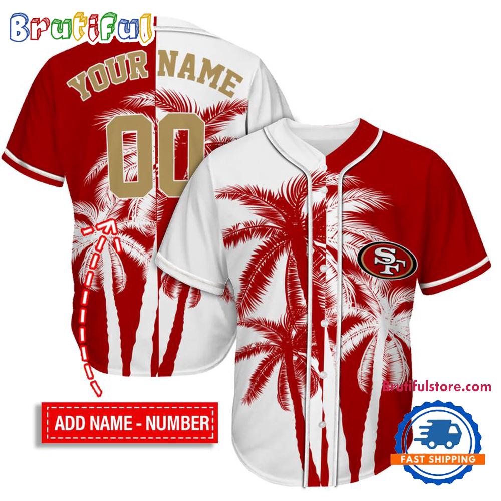 NFL San Francisco 49ers Palm Trees Pattern Summer Personalized Baseball Jersey
