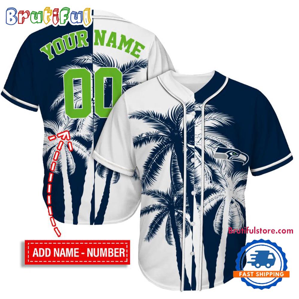 NFL Seattle Seahawks Palm Trees Pattern Summer Personalized Baseball Jersey