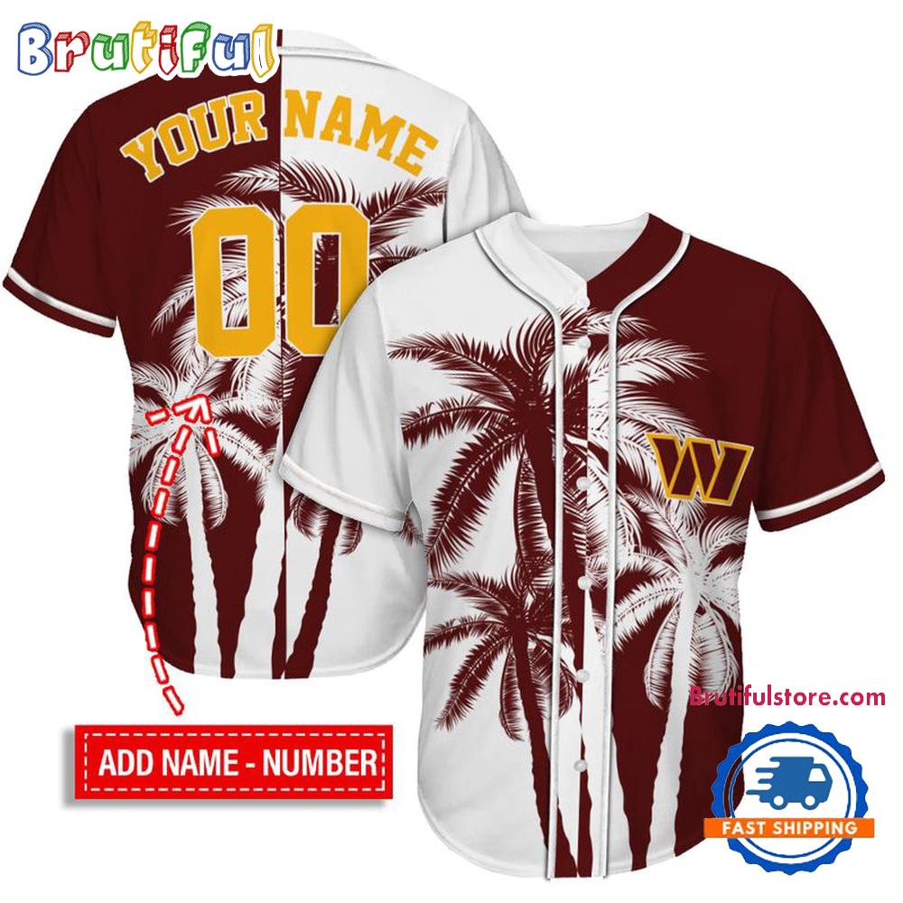 NFL Washington Commanders Palm Trees Pattern Summer Personalized Baseball Jersey