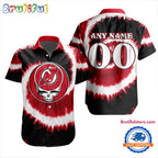 NHL New Jersey Devils Grateful Dead Tie-Dye Hawaiian Design Button Shirt