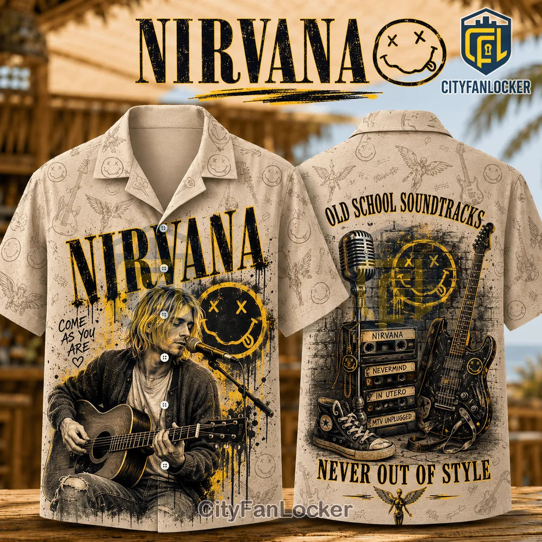 Nirvana Kurt Cobain Vintage Beige Hawaiian Shirt