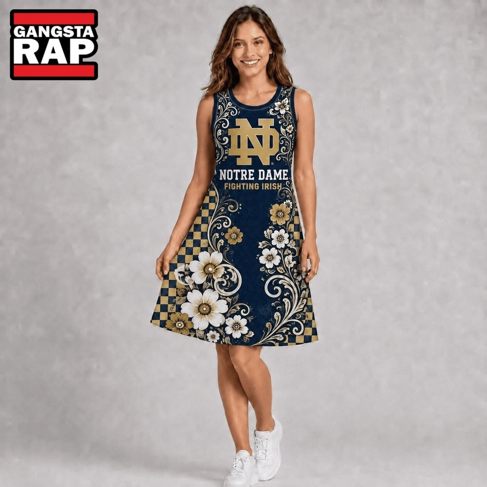 Notre Dame Fighting Irish NCAA Sporty Floral Elegance Women’s Sleeveless Dress
