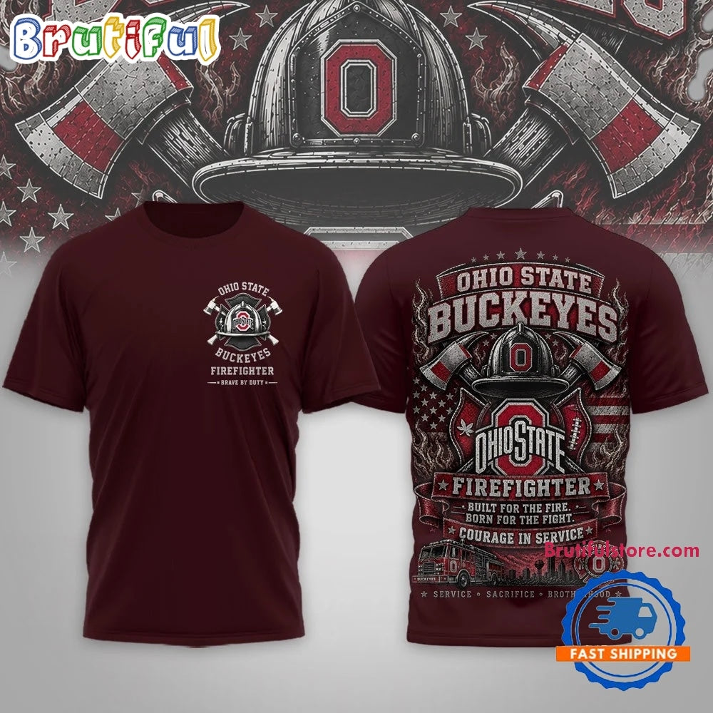 Ohio State Buckeyes 2026 NCAA Firefighter Built for the Fire 3D Shirt