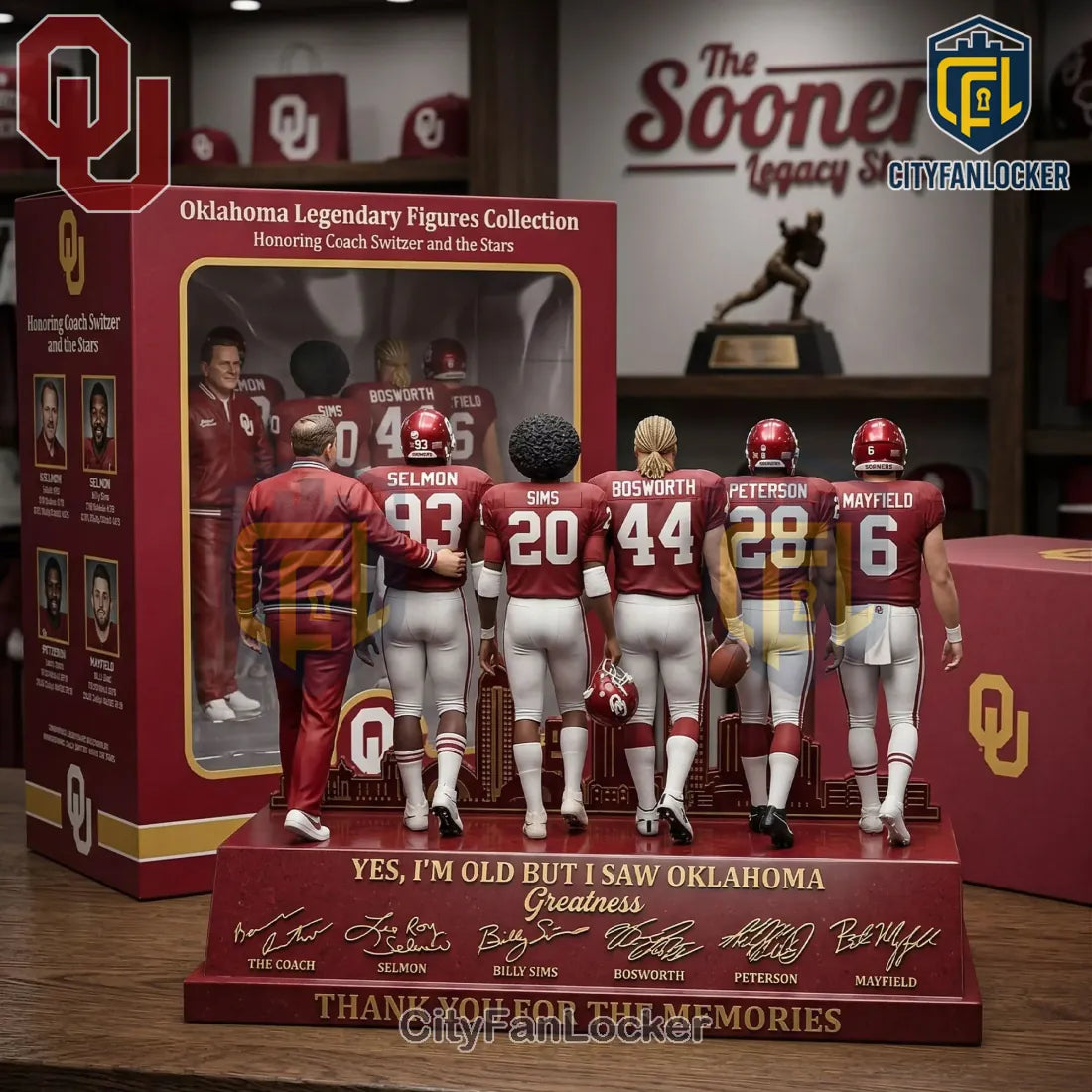 Oklahoma Sooners Legendary Figures Coach Switzer Commemorative Figurine Set