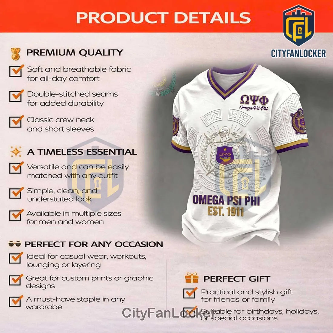 Omega Psi Phi Est 1911 Purple and Gold Shirt