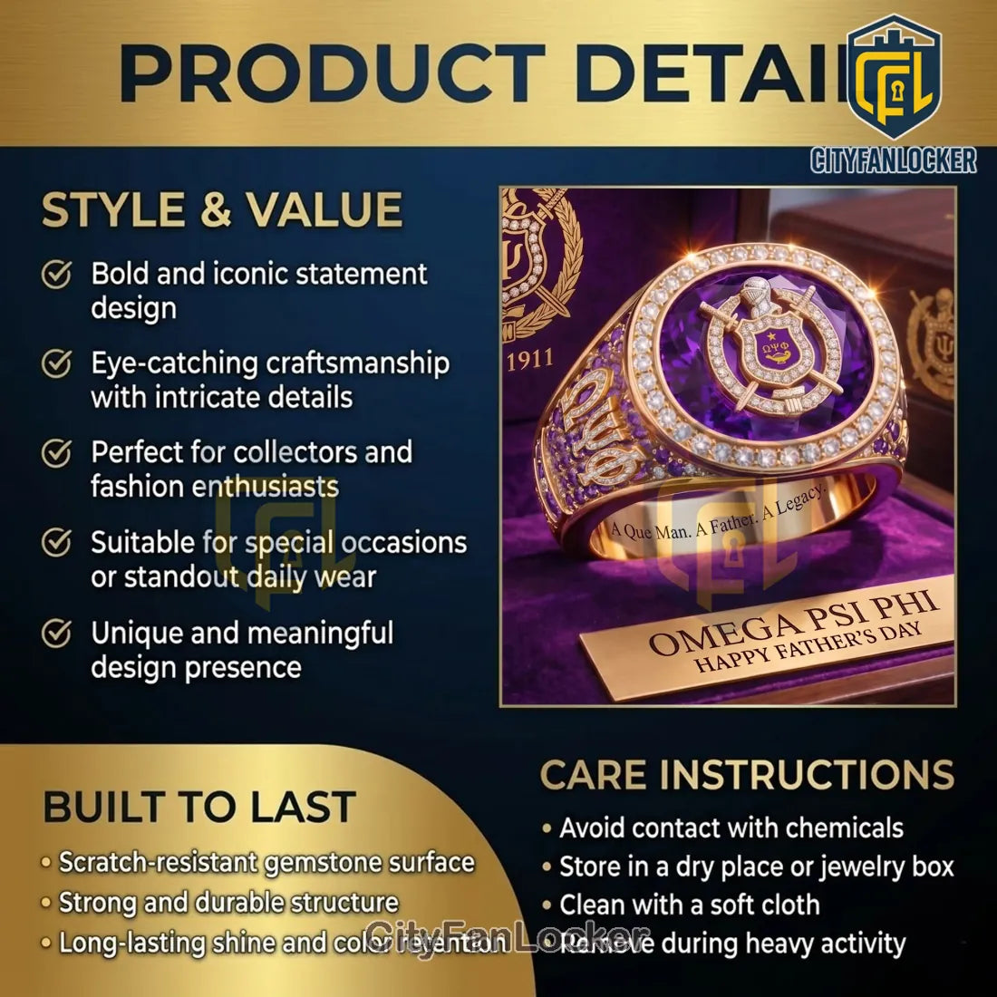 Omega Psi Phi Fraternity Premium Father’s Day Ring