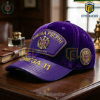 Omega Psi Phi Fraternity Purple Velvet Gold Crest Cap