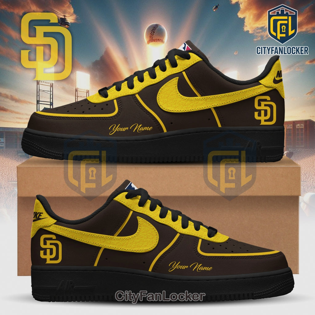 Padres Personalized Brown & Yellow Nike Air Force Sneakers