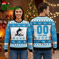 Personalized Miami Marlins Logo Snowflake Pattern Custom Name And Number Ugly Christmas Sweater