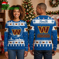 Personalized Washington Commanders Custom Name Snowflake Logo Ugly Christmas Sweater