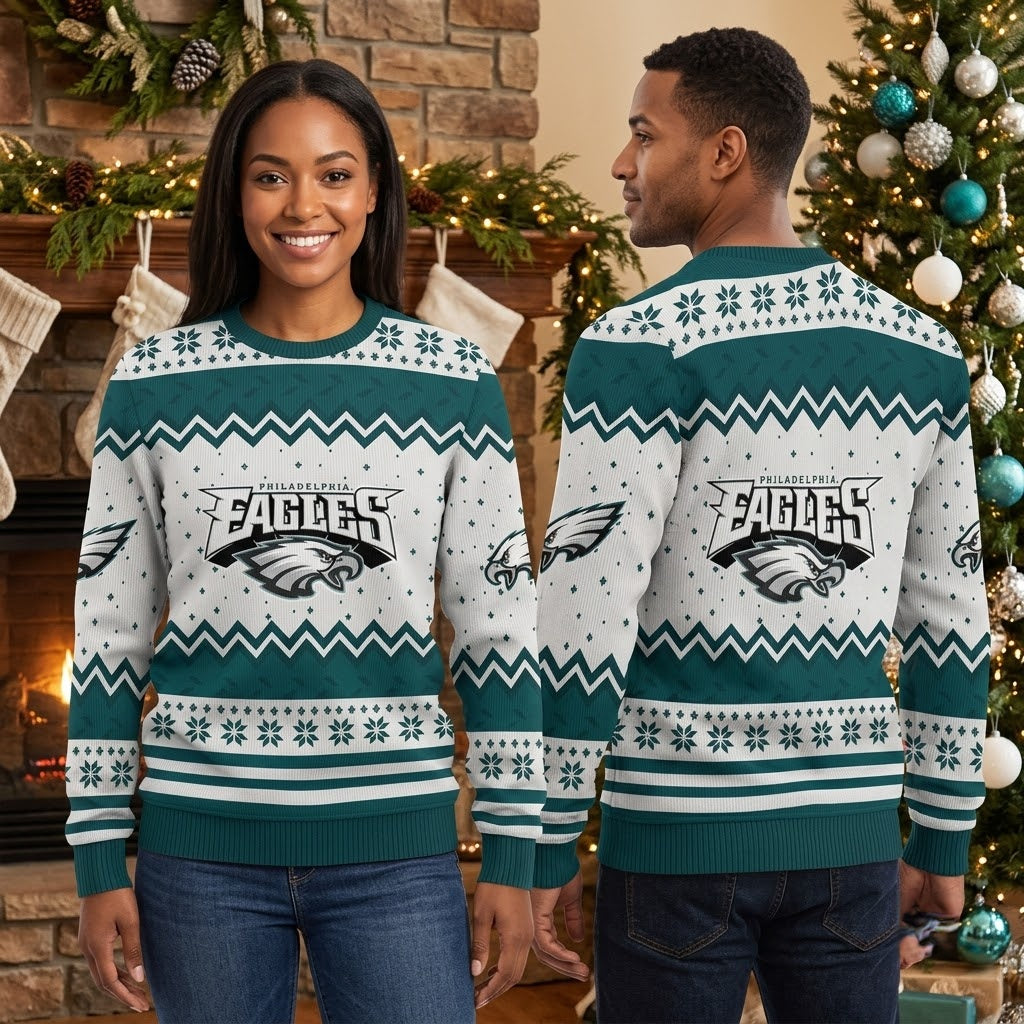 Philadelphia Eagles Eagle Logo Snowflake Ugly Christmas Sweater