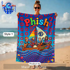 Phish Band Summer Vibes Cartoon Illustration Beach Day Towel