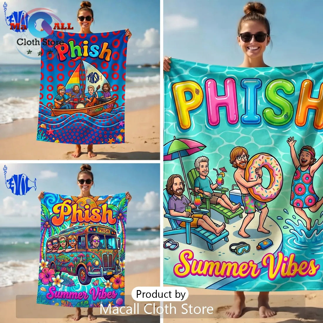Phish Summer Vibes Cartoon Beach Towel