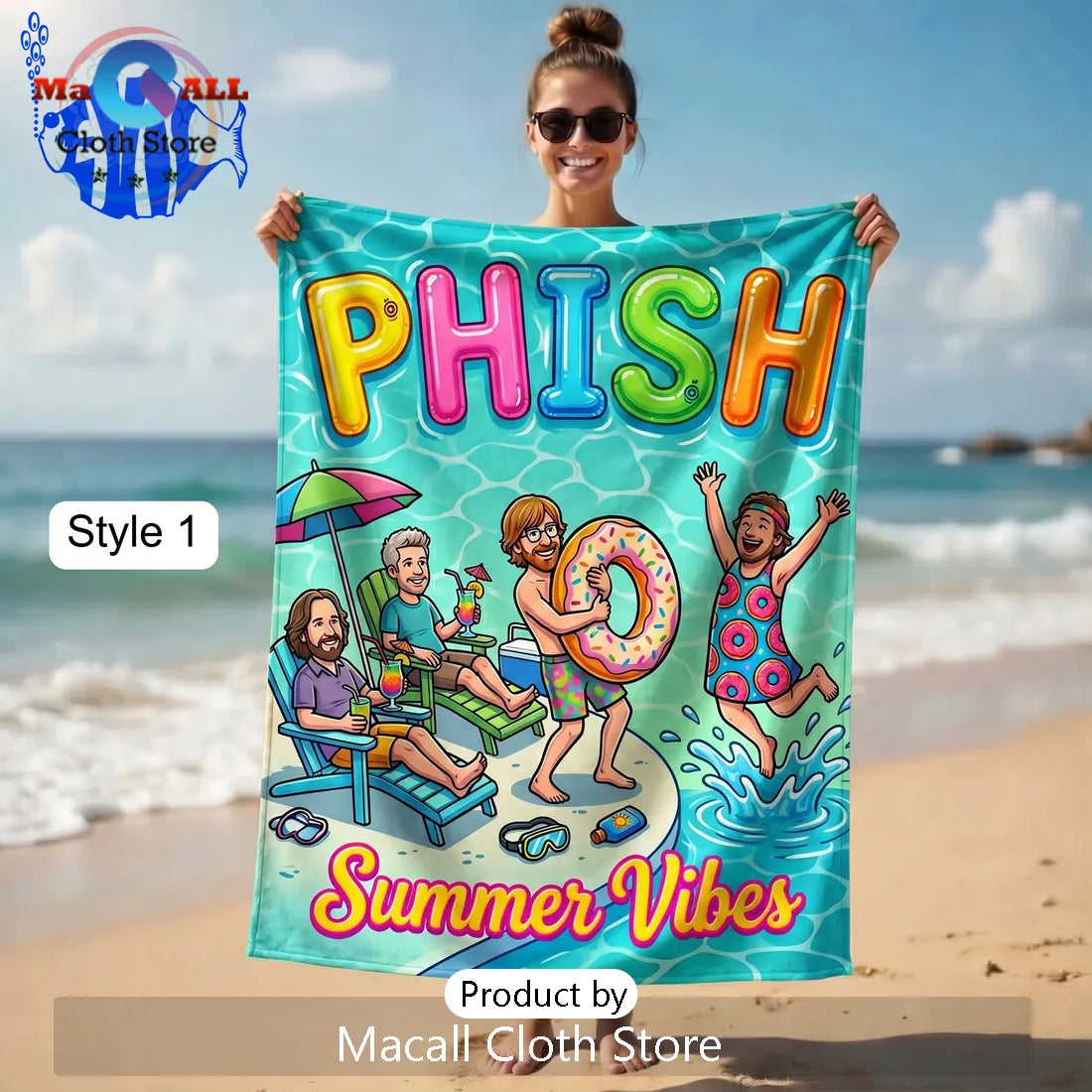 Phish Summer Vibes Cartoon Beach Towel