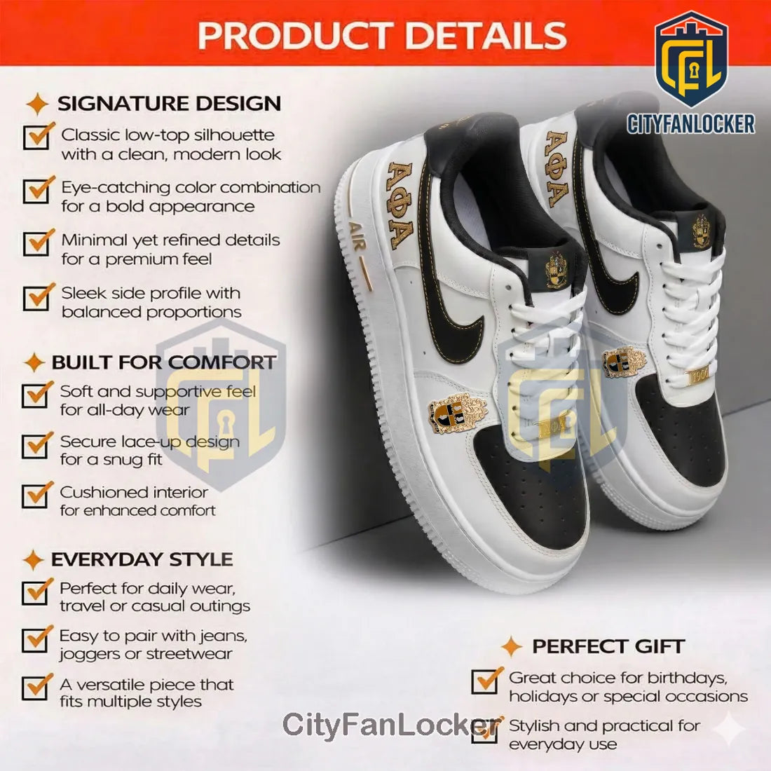 Premium AΦA Alpha Phi Alpha Air Force 1 Sneakers