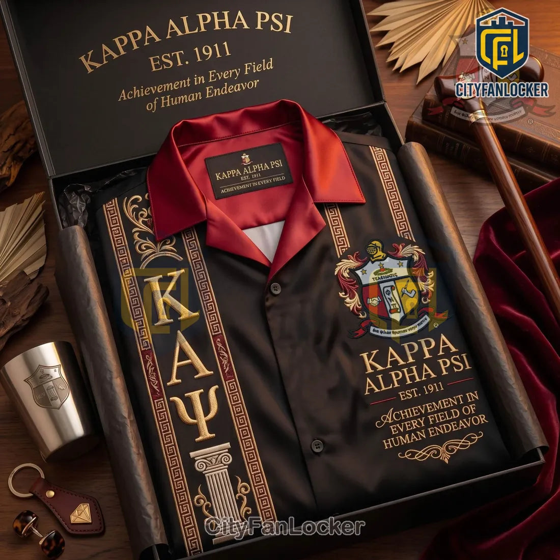 Premium Kappa Alpha Psi Fraternity Black Satin Polo Shirt