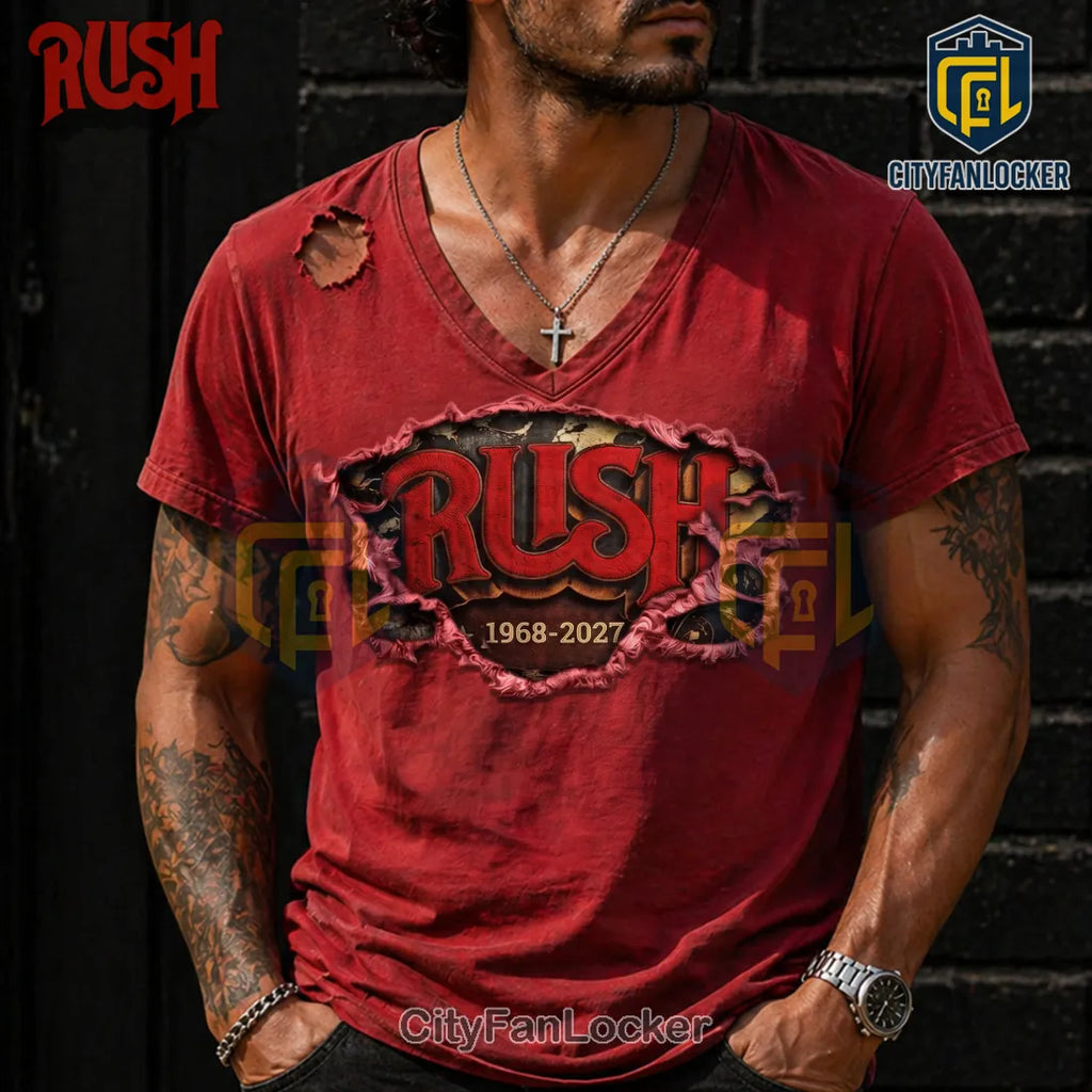 Rush Band 1968-2027 Distressed Ripped Graphic T-Shirt