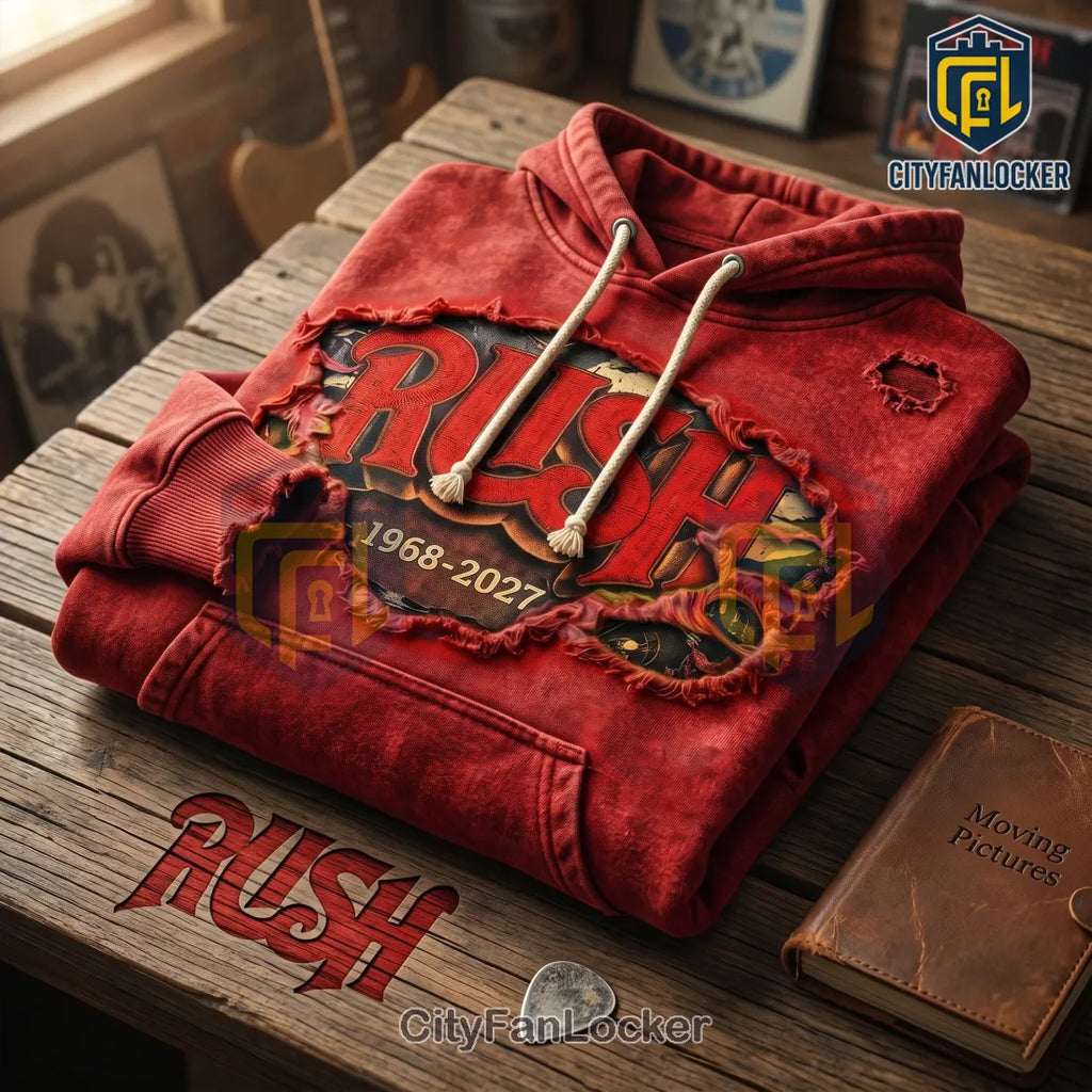 Rush Band Vintage Red Distressed 1968-2027 Hoodie