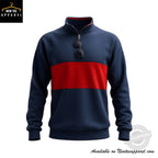 Ryan Gosling Navy Blue and Red Colorblock Quarter Zip Pullover Sweatshirt
