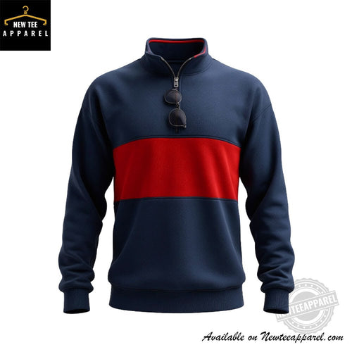 Ryan Gosling Navy Blue and Red Colorblock Quarter Zip Pullover Sweatshirt