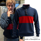 Ryan Gosling Navy Blue and Red Colorblock Quarter Zip Pullover Sweatshirt