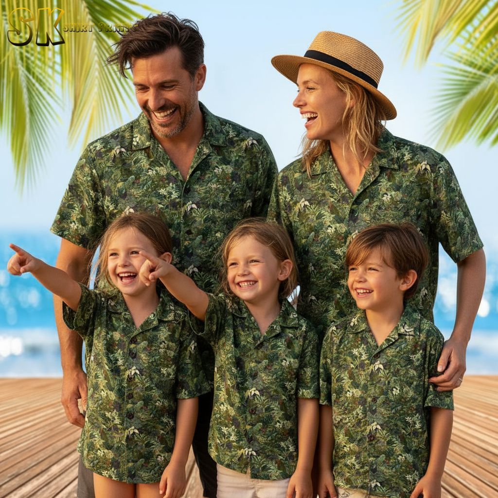Tropical Jungle Green Hawaiian Shirt for Women Dense Foliage Print Aloha Shirt