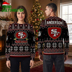 San Francisco 49ers Custom Name Snowflake Pattern Ugly Christmas Sweater