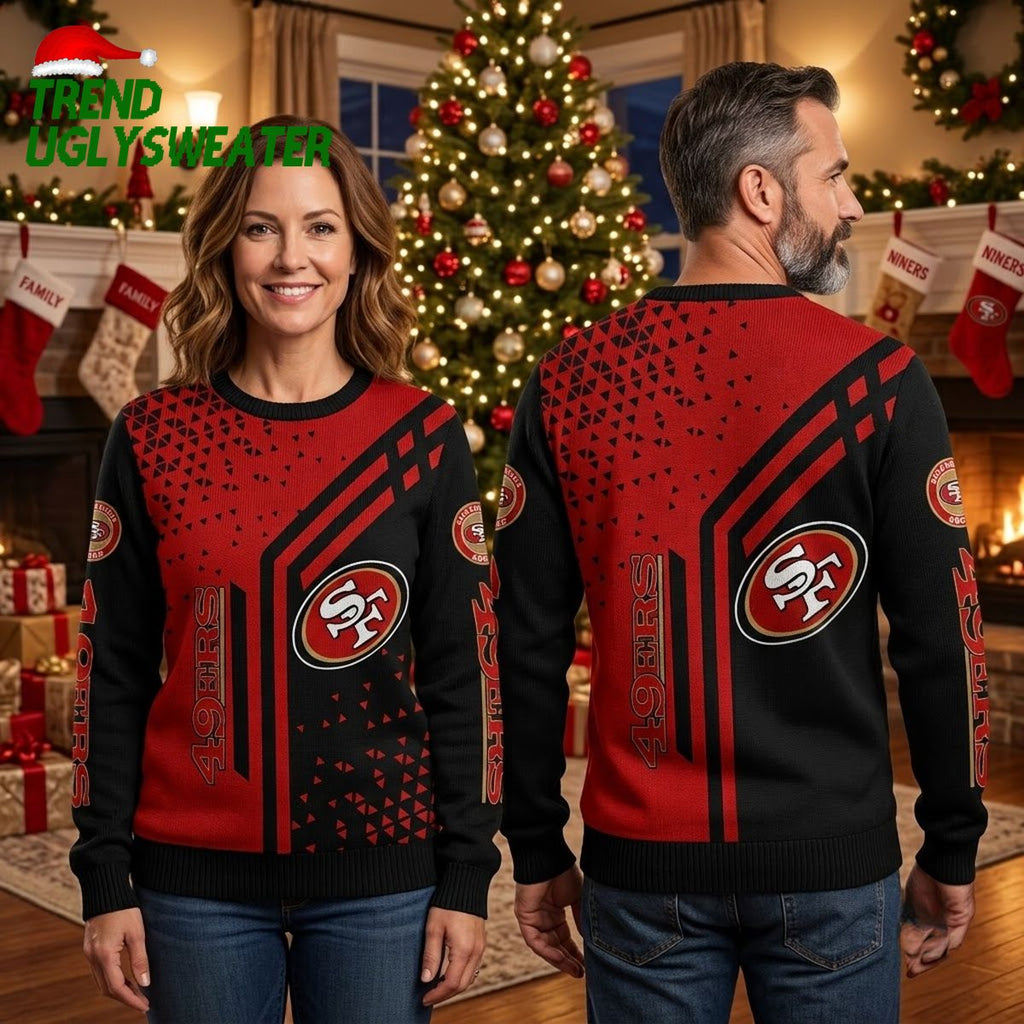 San Francisco 49ers Geometric Logo Pattern Ugly Christmas Sweater