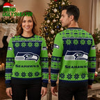 Seattle Seahawks Logo And Snowflake Pattern Ugly Christmas Sweater