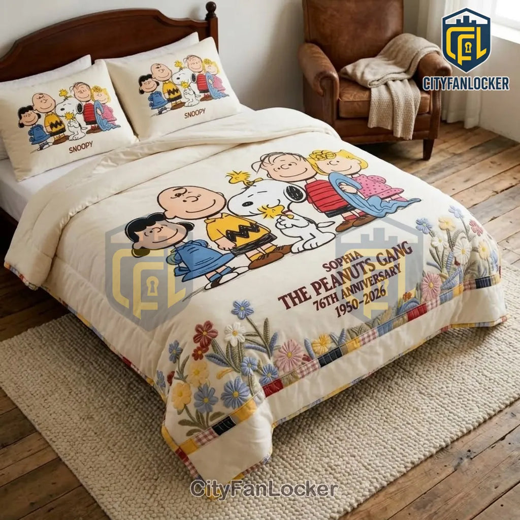 Snoopy 1950-2026 Anniversary Floral Comforter Bedding Set