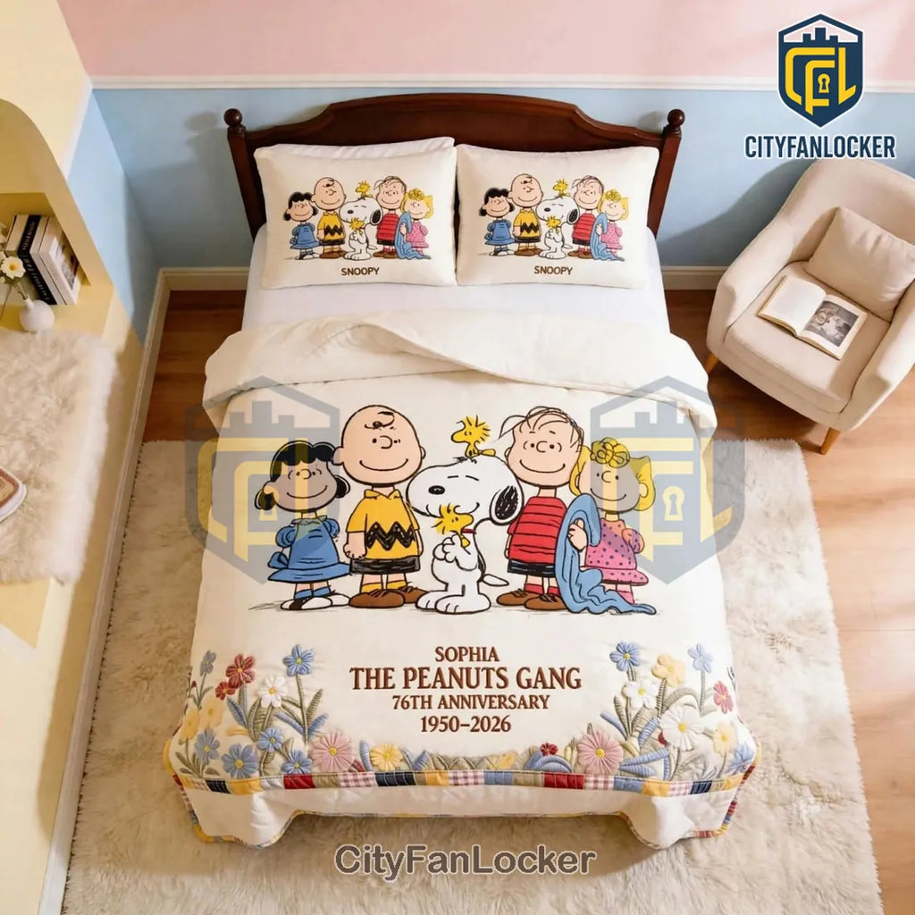 Snoopy 1950-2026 Anniversary Floral Comforter Bedding Set