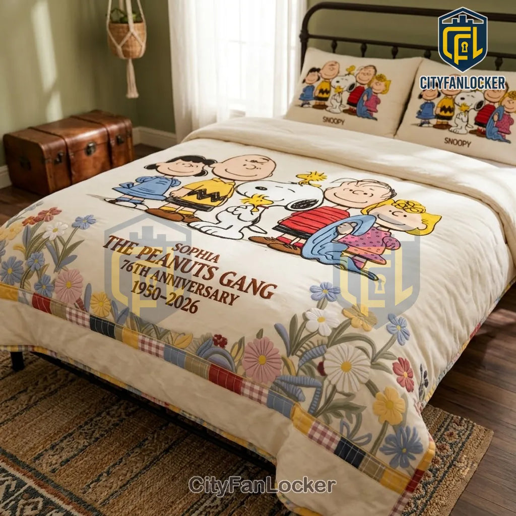 Snoopy 1950-2026 Anniversary Floral Comforter Bedding Set